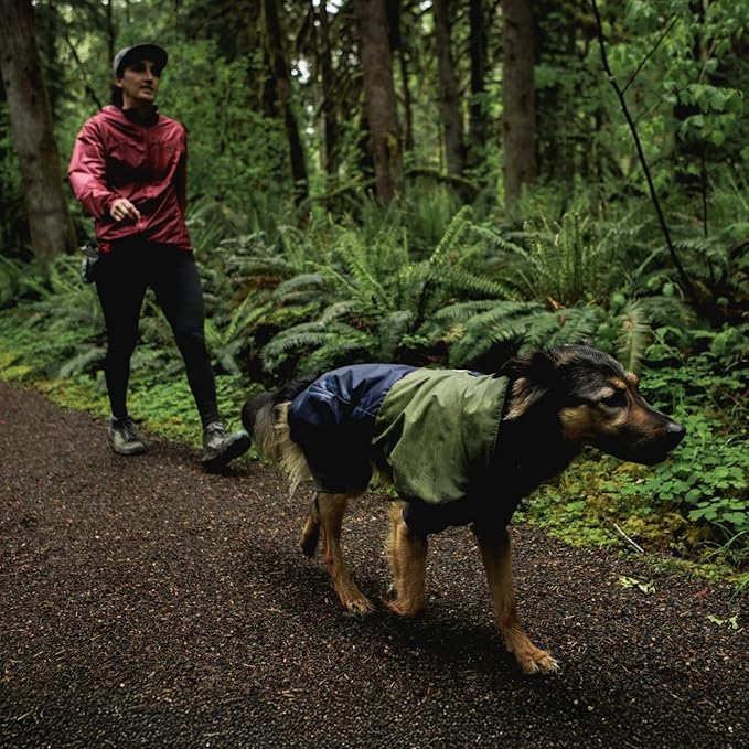 Ruffwear, Sun Shower Dog Raincoat Coverall, Waterproof & Windproof All-Weather Jacket with Full Coverage & Leg Straps, Lightweight & Reflective Dog Gear, Midnight Blue, Large