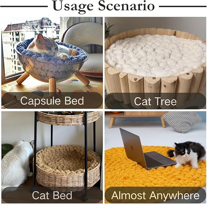 Cat Knitted Bed Mat, Extra-Soft Washable Warm Round Pads Cushions for Indoor Kittens, Cat Trees Towers, Perfect for Kneading and Sleeping (Oatmeal,Medium)