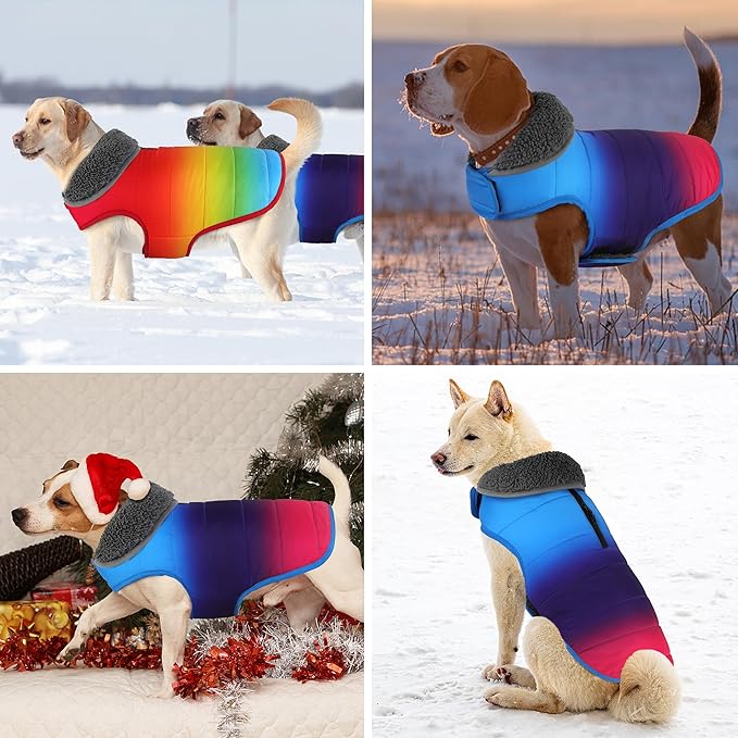 Dog Winter Coat, Waterproof Dog Jacket with Leash Hole, Reflective Adjustable Pet Snow Vest, Warm Fleece Sweater for Small Medium Large Dogs - Gradient Blue, 3XL