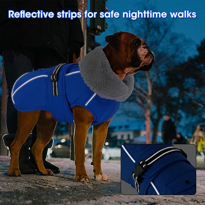 Dogcheer Dog Coat with Pocket, Waterproof Dog Jacket with Adjustable Buckle, Reflective Puppy Winter Coat Warm Turtleneck Fleece SnowJacket for Small Medium Large Dogs - Blue S