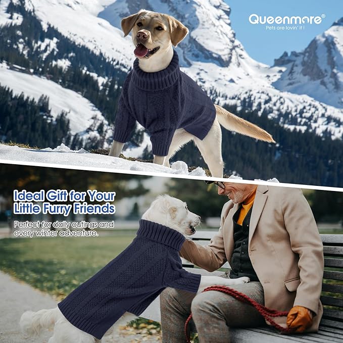 Queenmore Small Dog Sweaters for Small Dogs Girls Boys,Xmas Sweater,Turtleneck Knitted Sweater for Dogs Cats,Cold Weather Pullover for Male Female,Soft Sweaters Pet Apparel(Dark Navy,S)