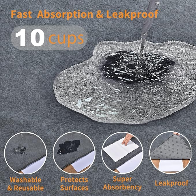 LOOBANI 2 Packs Extra Large Reusable Dog Mat for Floor, Non-Slip Washable Pee Pad for Dogs, Fast Absorbent Pet Whelping Pads, Puppy Playpen Mat for Incontinence, Housebreak, Crate, 65x48in, Gray