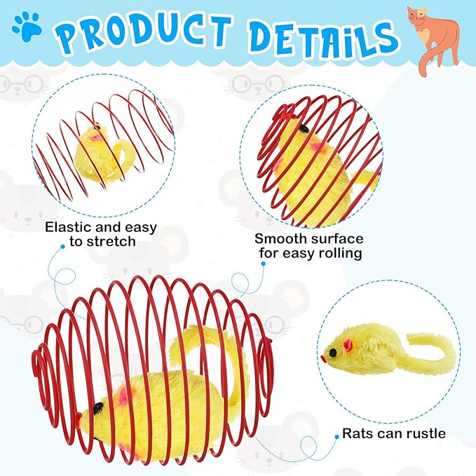 Jecery 5 Pcs Halloween Cat Spring Balls Toys Stretchable Rolling Balls Colorful Playful Coils Interactive Spring Action Toy Caged Rats for Kitten Cat Pet Supplies(Mouse,Multicolor,5 Pcs)