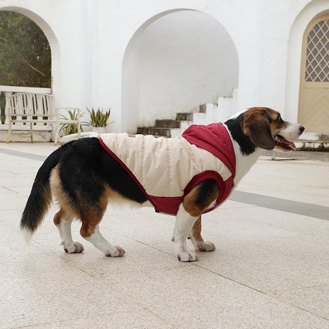 Fleece Lining Extra Warm Dog Hoodie in Winter for Small Dogs Jacket Puppy Coats with Hooded,Beige and Red M