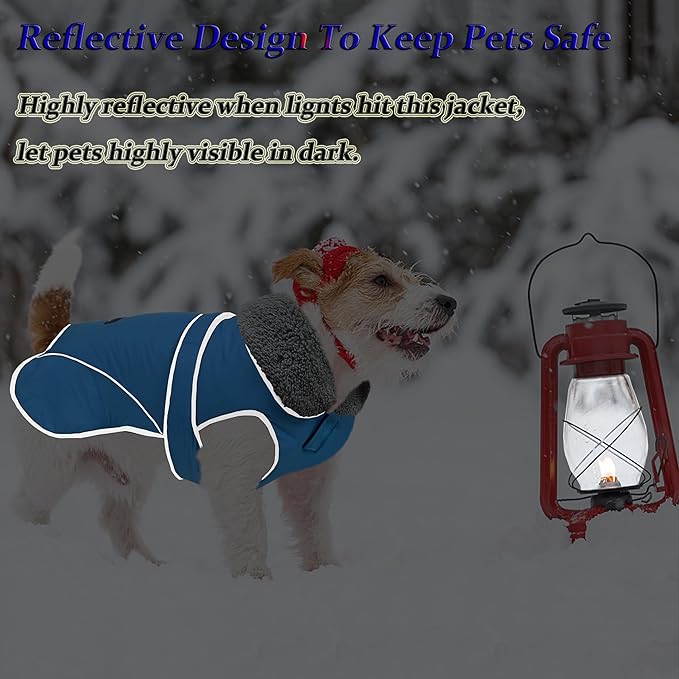 Dogcheer Dog Coat, Waterproof Dog Jacket Reflective Pet Winter Coat with Adjustable Hook & Loop, Christmas Puppy Fleece Jacket Warm Turtleneck Snowsuit for Small Medium Large Dogs - Sky Blue, 2XL