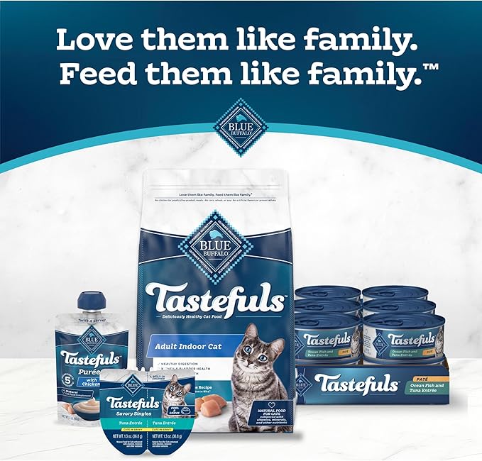 Blue Buffalo Tastefuls Wet Cat Food Paté, Made with Natural Ingredients, Ocean Fish and Tuna Entrée, 5.5-oz Cans (24 Count)
