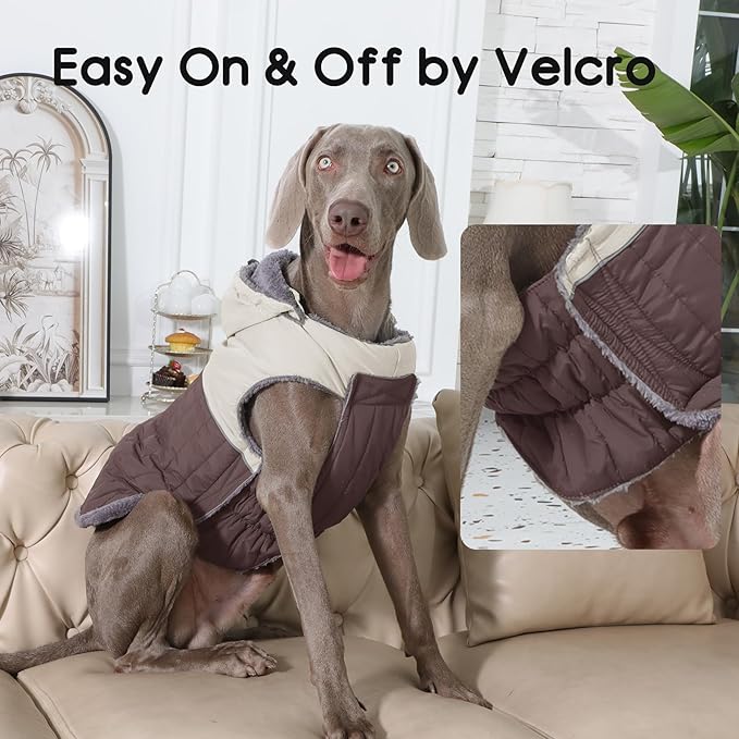 Detachable Hooded Dog Coat with Harness for Small Dogs,Super Warm Fleece Puppy Jacket for Cold Winter Doggie Coats,Brown S