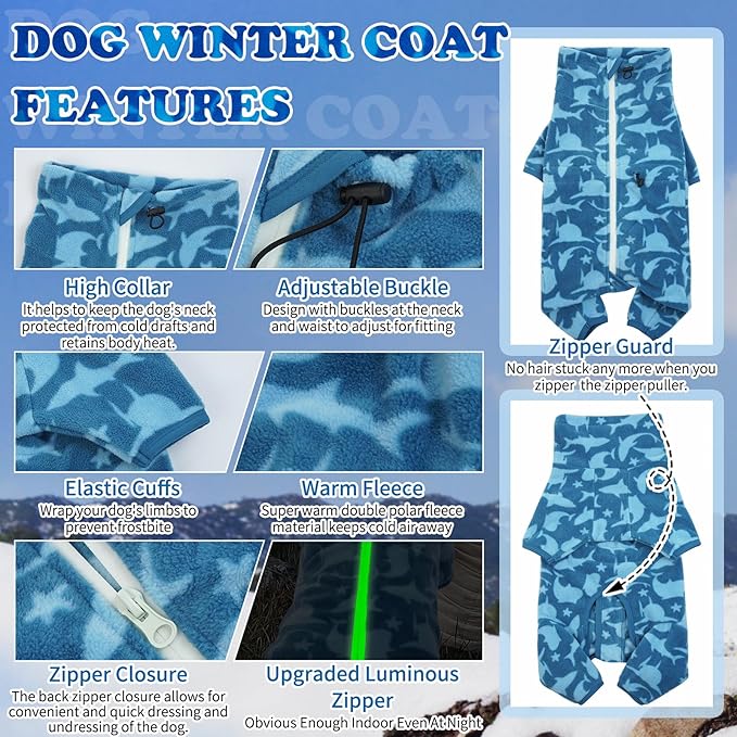 ROZKITCH Pajamas for Dogs Large, Pet Windproof Warm Cold Weather Jacket Vest with Luminous Zipper, Jumpsuit Apparel Outfit Clothes for Large Giant Dog Shark 3XL