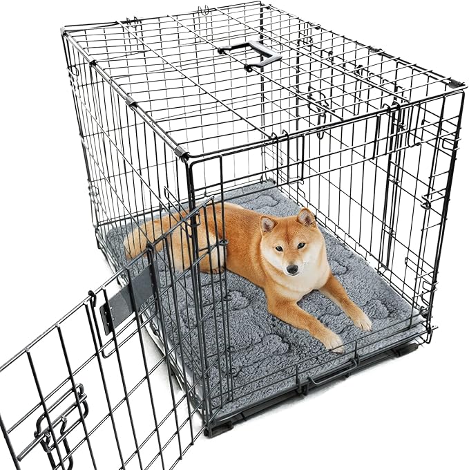 Dog Bed Crate Mat(36" X 23") 2 Pack, Soft Plush Dog Bed Pad Machine Washable Crate Pad, Grey