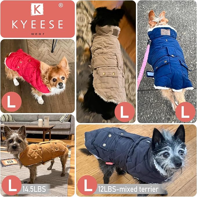 KYEESE Dog Coat Warm Pet Winter Puffer Coat with Leash Hole Thick Cat Clothes with Pocket Soft Pet Sweater for Cold Weather Waterproof Dogs Jacket with Fleece Lined Windproof Dog Coats for Small Dogs