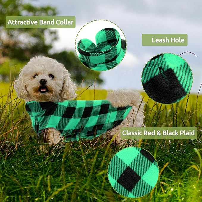 KAMA BRIDAL 3 Pack Spring Autumn Winter Coat Pullover Fleece Vest for Cats Small and Medium Dogs - Thin Sweater Blue Green Black Plaid (XXS)
