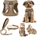 GAMUDA Small Pet Harness Collar and Leash Set, Step in No Chock No Pull Linen Fabric Soft Mesh Dog Vest Harnesses Reflective for Dogs Puppy Cats Kitten Rabbit (Brown, M)