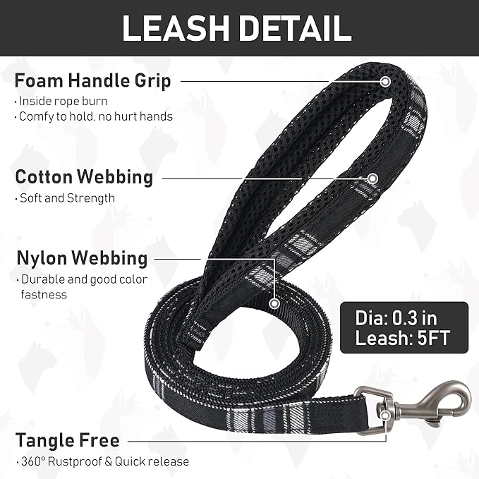 GAMUDA Small Dog Harness Collar and Leash Set, Step in No Chock No Pull Soft Mesh Adjustable Dog Vest Harnesses Plaid Reflective for Dogs Puppy Cats Kitten Rabbit (Black, L)