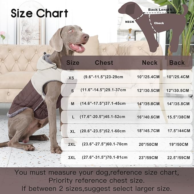 Detachable Hooded Dog Coat with Harness for Large Dogs,Super Warm Fleece Puppy Jacket for Cold Winter Doggie Coats,Brown XXXL
