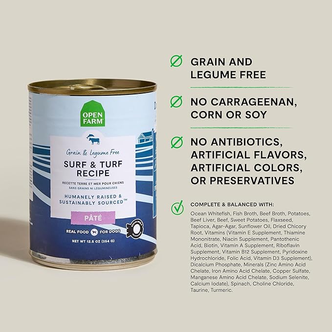 Open Farm Canned Dog Food Variety Pack, Paté for Complete & Balanced Nutrition, Grain-Free & Legume-Free Wet Dog Food, 12.5oz Cans (Pack of 12)