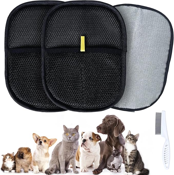 Pet Hair Removal Gloves, Electrostatic Pet Hair Grooming Gloves for Dog & Cat, Reusable for Carpet, Clothing,Furniture,Clothing, Couch,Bed,Curtain-2 PCS