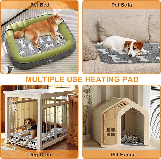 Bestio Dog Heating Pad 28×18 in Upgraded Smart Switch, Added Constant On Function UL&MET Dual Certification Waterproof Heated Dog Cat Bed Anti-bite Wire Rope and Washable Cover - Grey