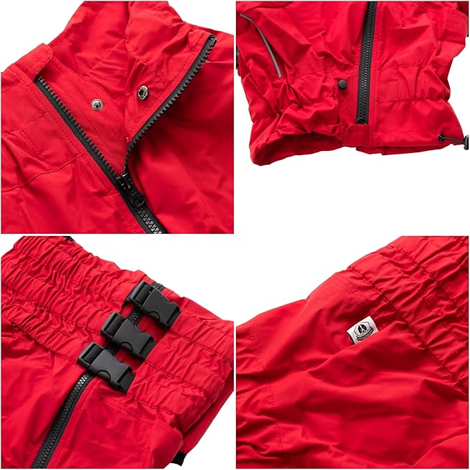 Dogs Waterproof Jacket, Lightweight Waterproof Jacket Reflective Safety Dog Raincoat Windproof Snow-Proof Dog Vest for Small Medium Large Dogs Red M