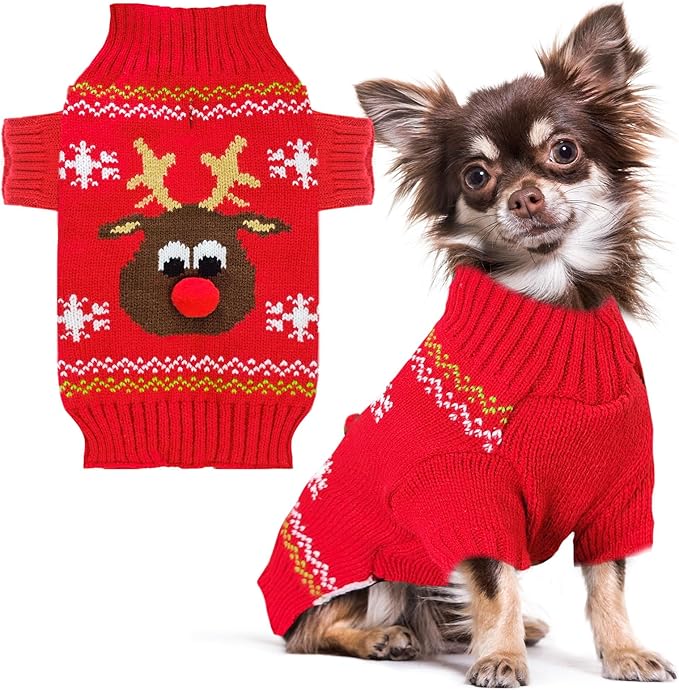PETCARE Dog Christmas Sweater Red Ugly Funny Cute Cartoon Reindeer Cat Sweaters Jumper Holiday Dog Clothes Puppy Sweaters for Small Medium Large Dogs Fall Winter Outfits Xmas Dogs Costume,XX-Large