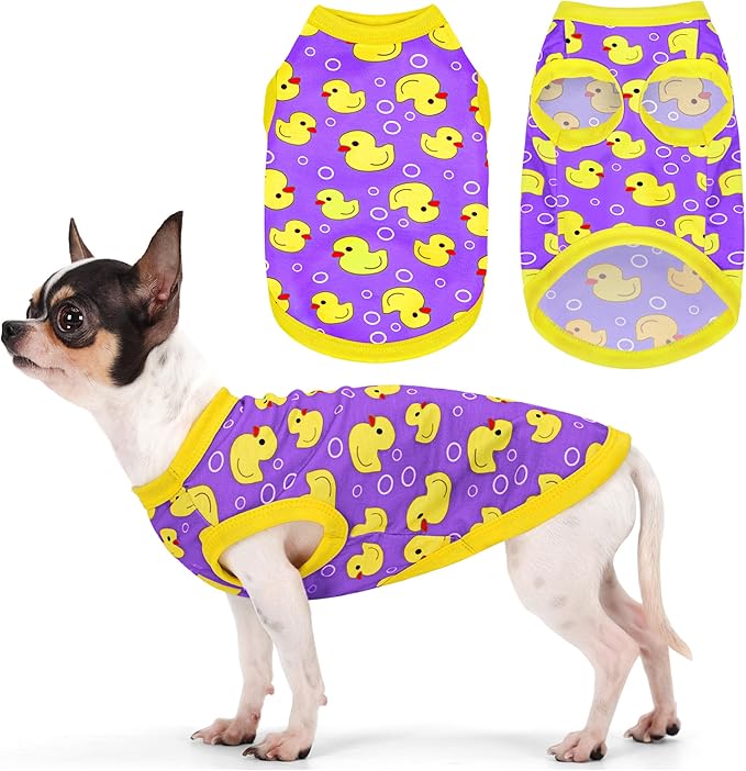 Adorable Yellow Duck Dog Shirt: Lightweight Polyester Cartoon Puppy Vest, Small Medium & Large Dog T-Shirt, Summer Pet Clothes, Cute Dog Apparel, Breathable Dog Tank Top Purple XXL