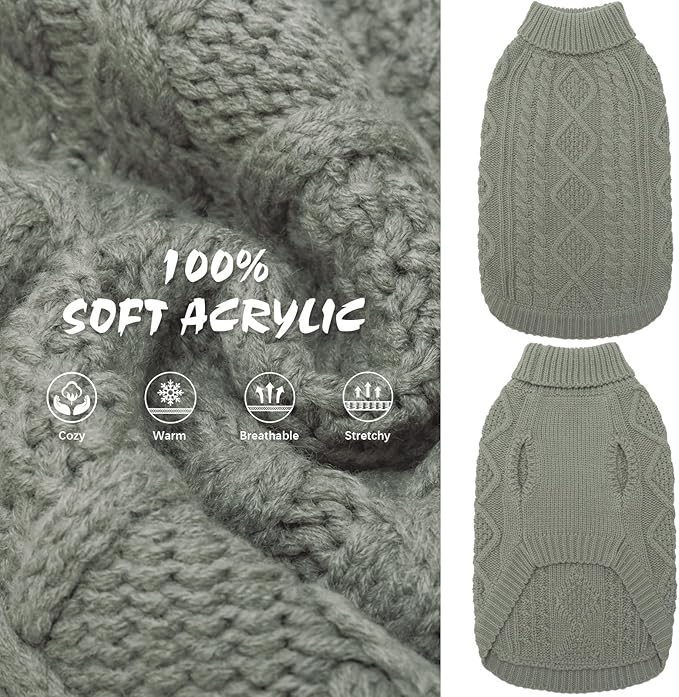 BINGPET Thermal Knitted Dog Sweater for Small Medium Large Dogs,Winter Dog Cat Coat Warm Sweartershirts Outfits,Classic Cable Knit Turtleneck Pullover Dog Jumper Coat Warm Sweartershirts