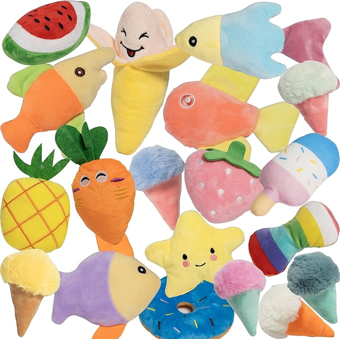 19 Pack Puppy Squeaky Dog Toys Set Plush Puppies,Cute Chew Pets Dog Toy with Squeakers for Small Dogs Playtime