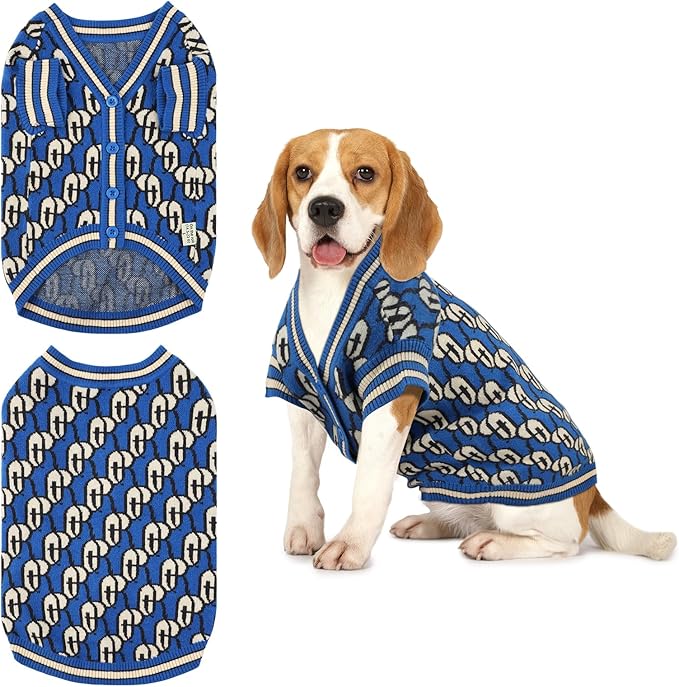Pet Sweaters for Dogs Boys and Girls, Dynamic Letter Patterned Dog Sweater,Dog Cardigan,Pet Clothes,Pet Knitted Clothing,Fit for Different Seasons and Kinds of Dogs (Blue XS)