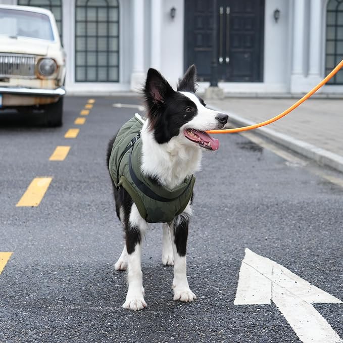 Dog Jacket with Harness,Fleece Lined Warm Puppy Coat for Winter,Soft Windproof Medium Dog Vest,Green XL