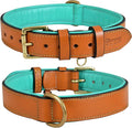 Genuine Leather Dog Collar | Full Grain, Heavy Duty, Comfortable, Padded, Strong | Best for Pups, Small, Medium, Large & XL Breeds (Large (Fit Neck Size 18.5"-22.5"), Tan)