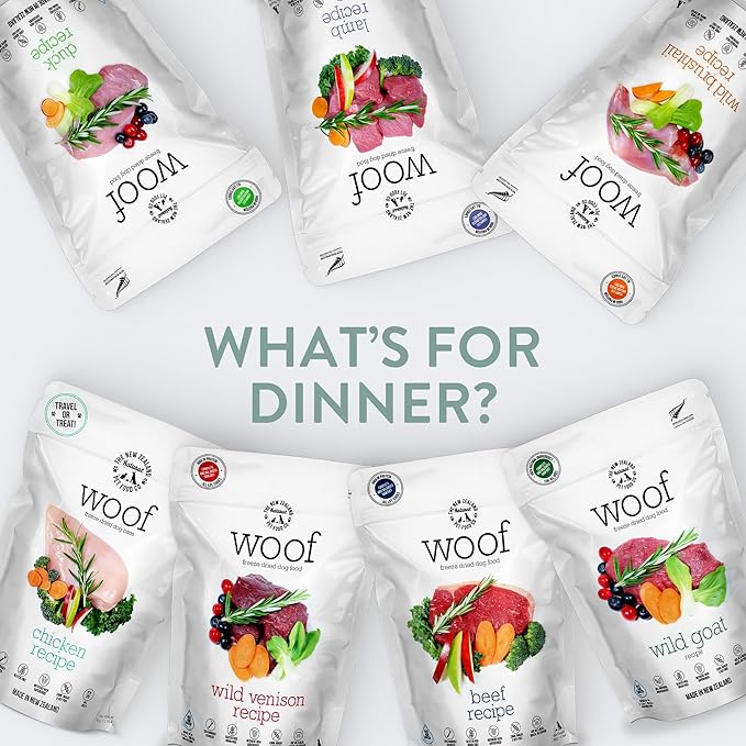 The New Zealand Natural Pet Food Co WOOF Freeze Dried Dog Food - Wild Venison Recipe,High Protein Dog Food Toppers, Freeze Dried Meals & Treats,2.2 lb