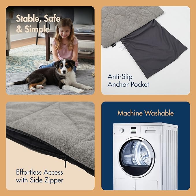Dog Heating Pad (31"x20") - Waterproof Electric Heated Mat & Pet Bed for Indoor and Outdoor Use, Chew Resistant Cord, Machine Washable Cover with Wheat Pattern Quilting, for Cats and Pets