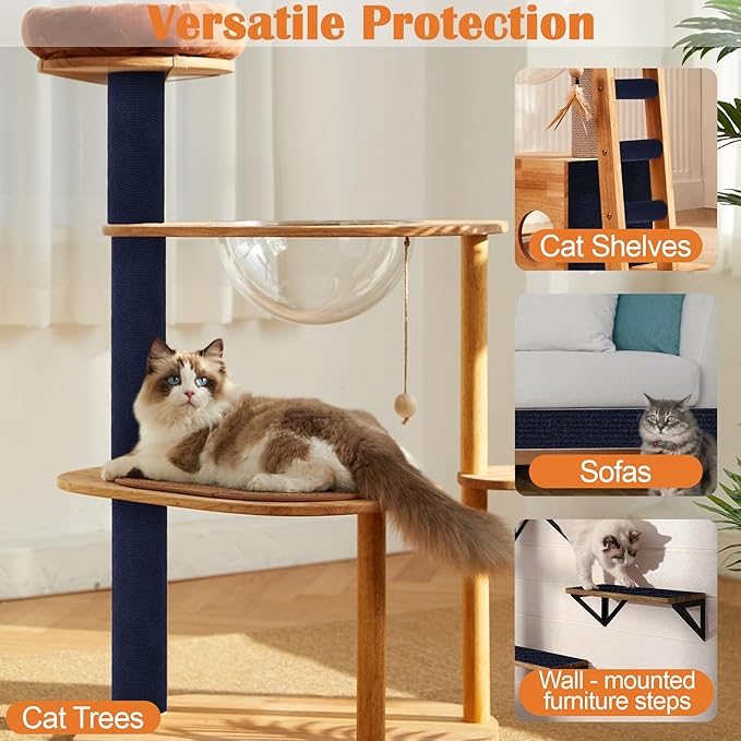 Cat Scratch Furniture Protector - 158" x 13.8" Trimmable Self-Adhesive Cats Claws Scratch Pads, DIY Cat Climbing Couch Protector for Scratch Post Cat Tree Replacement Indoor (Dark Blue)