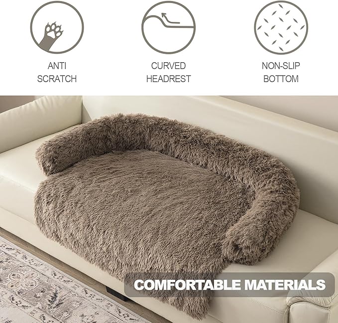 Calming Dogs/Cats Bed Mats, Dog Pad Washable Removable Couch Cover, Plush Long Fur Mat for Pets, Waterproof Lining, Perfect for Small, Medium and Large Dogs and Cats (Desert Brown, 45"x37")