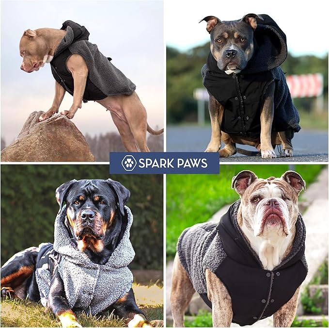 Spark Paws Reversible Dog Sweater, Sherpa Vest with Warm Fleece Lining, Warm Coat for Winter, Suitable for Small Medium, Large, XL XXL Dogs - Black and Grey - M