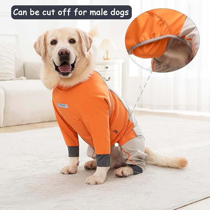 Dog Full Body Winter Coat, Waterproof Fleece Jacket for Small Medium Large Dogs Reflective Snowsuit with Zipper for Outdoor Skating (Orange, 7XL(Weight 100-138 lbs))