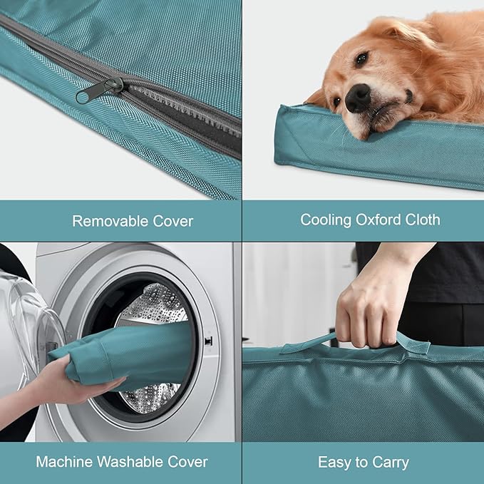 Outdoor Extra Large Dog Crate Bed, XXL Waterproof Dog Bed for Giant Breeds Dogs, 47x29 Inch Orthopedic Egg Crate Foam Pet Mat with Removable Cooling Cover, Light Blue