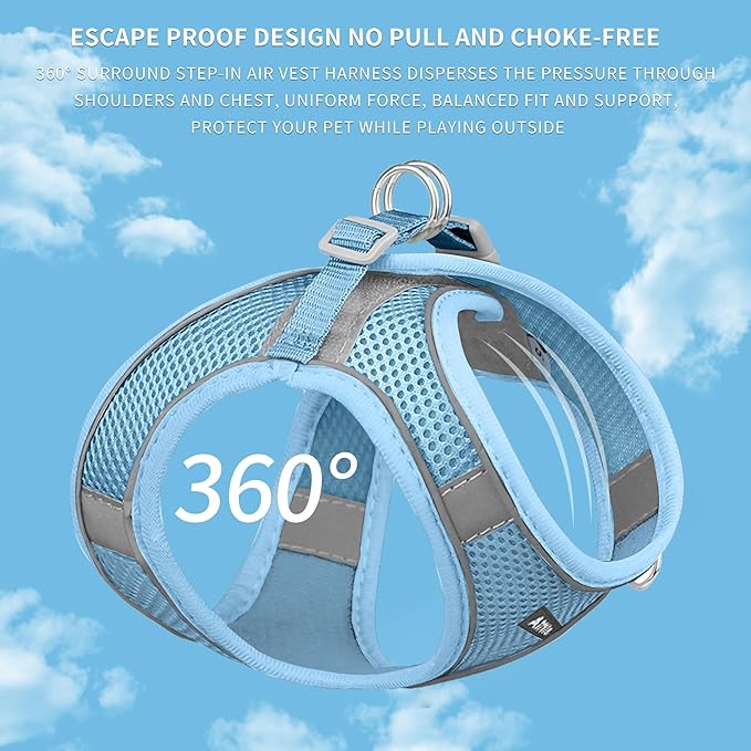 AIITLE Easy Walk Dog Harness and Leash Set - Pet Supply No Pull, Step in Adjustable Pet Harnesses with Padded Vest for Summer, No Choke Over, Easy to Put on Medium Dogs Pure Blue L