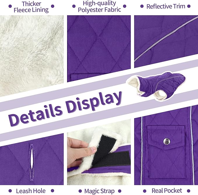 Malier Dog Winter Coat, Windproof Dog Cold Weather Coats with Real Pocket, Winter Extra Warm Pet Coat Fleece Jacket Reflective Clothes for Small Medium Large Dogs and Puppy (Purple, Small)