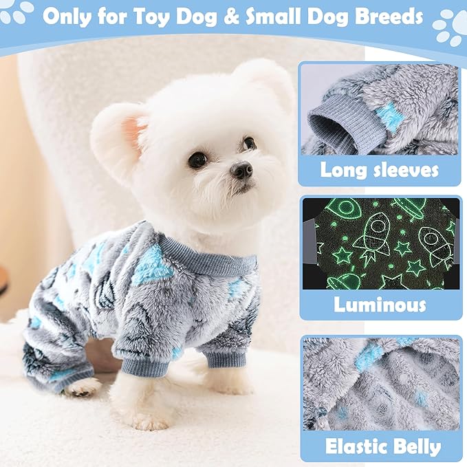 Fleece Pajamas for Small Dogs, Winter Clothes Pjs Cute Extra Small Dog Sweaters Boy Male, 4 Legs Puppy Jumpsuit, Soft Onesies Pet Apparel Outfits for Chihuahua Yorkie Cat, Grey, XXS