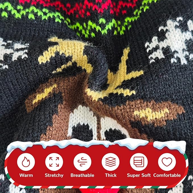 PETCARE Dog Christmas Sweater Black Ugly Funny Cute Cartoon Reindeer Cat Sweaters Jumper Holiday Dog Clothes Puppy Sweaters for Small Medium Large Dogs Fall Winter Outfits Xmas Dogs Costume,X-Small
