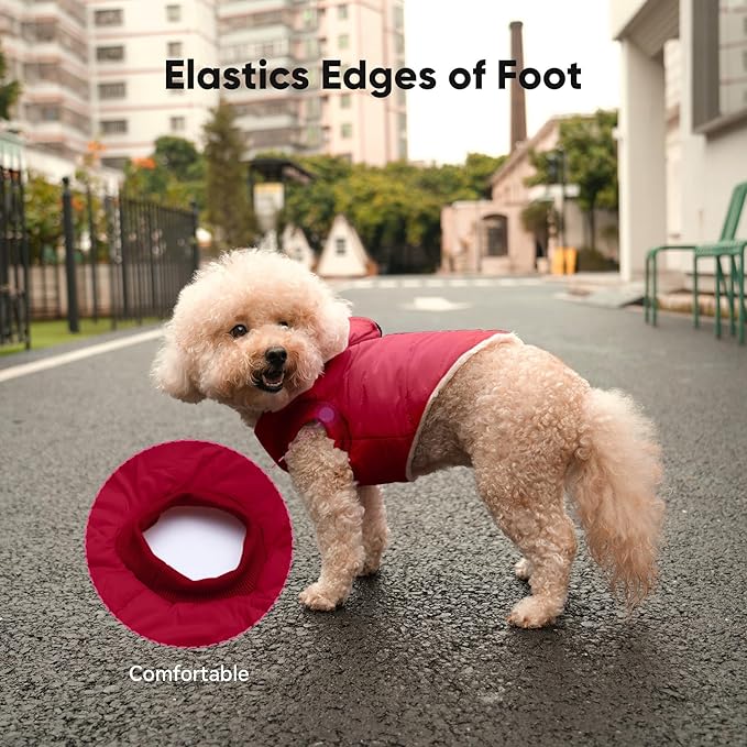 Fleece Lining Dog Hoodie with Harness Built in,Extra Warm Small Dog Jacket in Winter Puppy Coats with Hooded,Red S