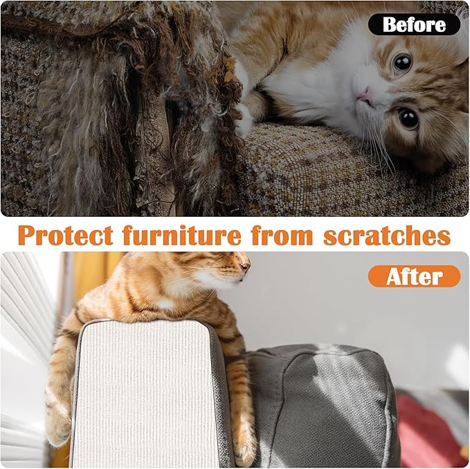 Cat Scratch Furniture Protector - 40" x 17" Trimmable Self-Adhesive Cats Claws Scratch Pads, DIY Cat Climbing Couch Protector for Scratch Post Cat Tree Replacement Indoor (Cream White)