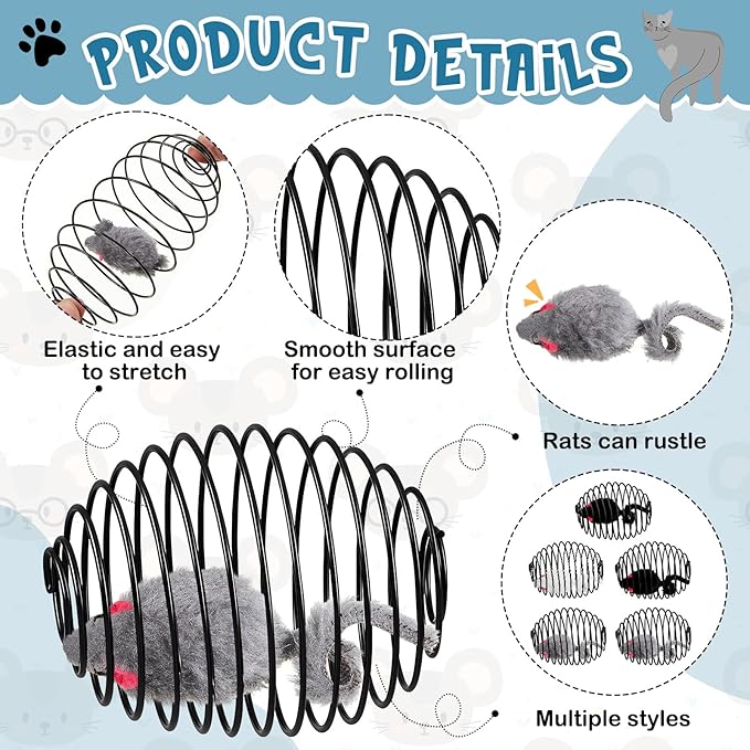 Jecery 5 Pcs Halloween Cat Spring Balls Toys Stretchable Rolling Balls Colorful Playful Coils Interactive Spring Action Toy Caged Rats for Kitten Cat Pet Supplies(Mouse,Black,5 Pcs)