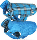 VIVAGLORY Softjoy Dog Coat, Dog Jacket for Winter & Christmas, Coat with Harness Hole & Velcro Closure, Reversible Plaid Checkered Warm Fluffy Heavy Duty for Puppy, XXS, Blue