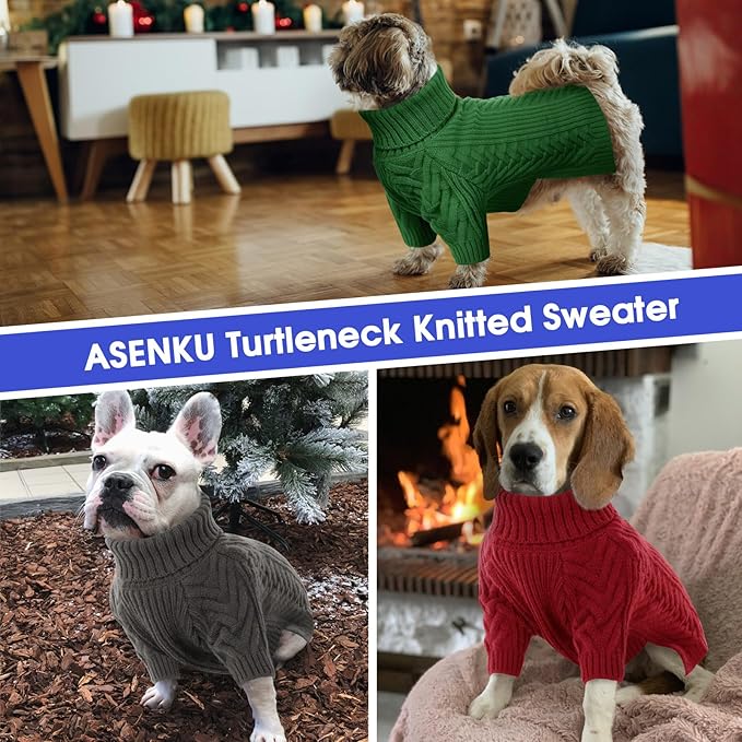 ASENKU Extra-Large Dog Sweater, Dog Sweaters for Extra Large Dogs, Pet Sweatshirt Apparel Turtleneck Pullover Winter for Doberman, Great Dane (Dark Green, 3XL)