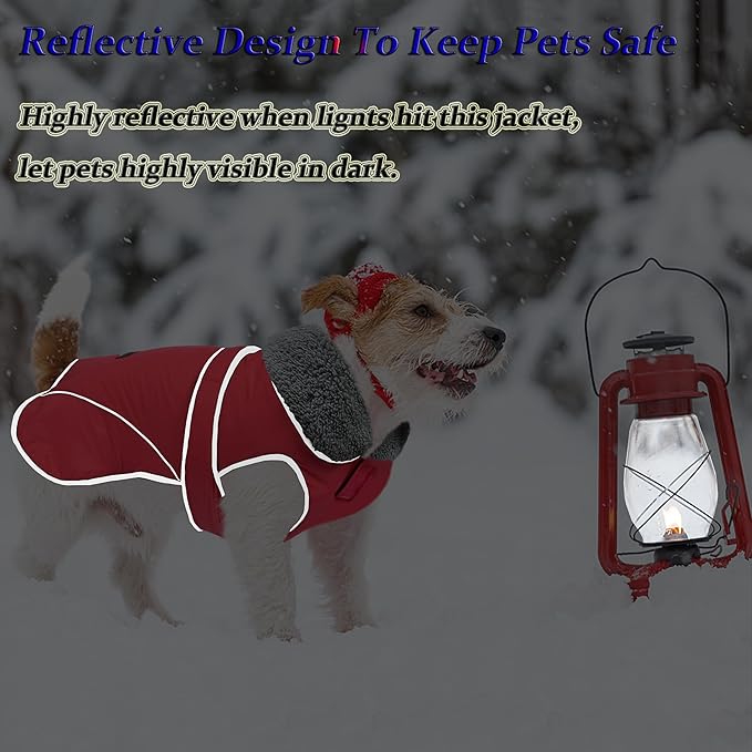 Dogcheer Dog Coat, Waterproof Dog Jacket Reflective Pet Winter Coat with Adjustable Hook & Loop, Christmas Puppy Fleece Jacket Warm Turtleneck Snowsuit for Small Medium Large Dogs - Red, XL