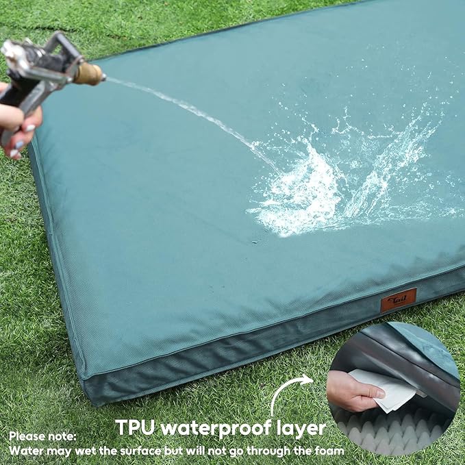 Outdoor Orthopedic Dog Bed for Medium Dogs & Cats, Waterproof Flat Pet Mat with Egg Crate Foam & Washable Removable Oxford Cover, 30x20 Inch, Light Blue