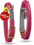 WAUDOG Ultra Soft Rolled Leather Cat Collar with Removable Bell, Safety Elastic Strap and QR ID Tag - Soft Padded for Small, Medium, and Large Cats - Round Kitten Collar for Male and Female Cats