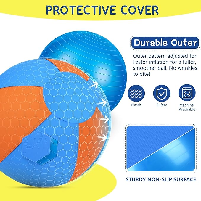 Herding Ball for Dogs - 25" Large Herding Ball with Anti-Burst Cover and Pump, Outdoor Dog Exercise Toy for Australian Shepherd, German Shepherd, Collie (Blue & Orange)