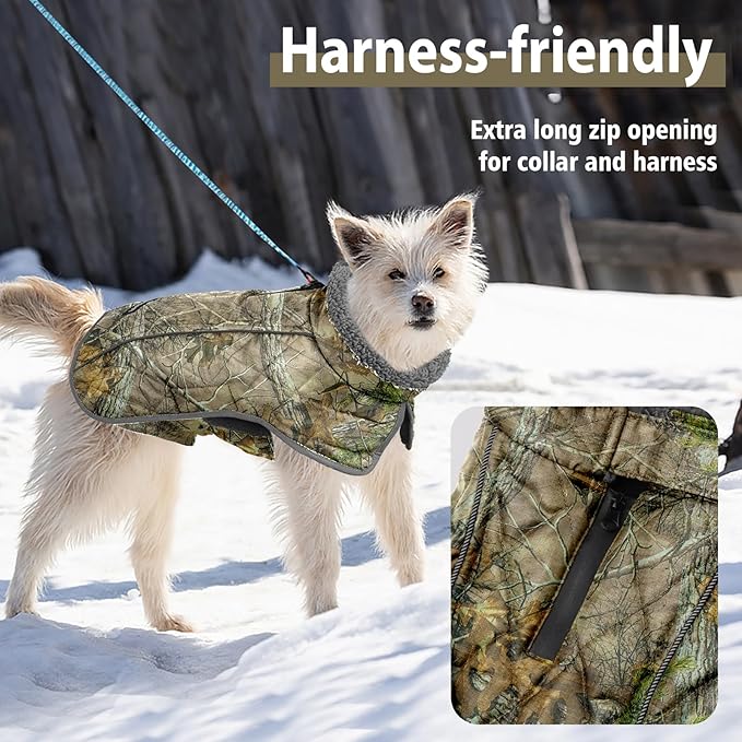 Fragralley Dog Coat Large, Waterproof Dog Jacket with Warm Fleece Lining, Adjustable Reflective Dogs Winter Coat, Turtleneck Pet Coats for Cold Weather (Reed Camouflage XXL)